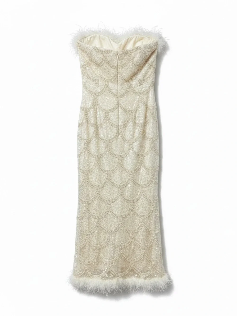 Lulus Uniquely Confident Cream Lace Feather Strapless Midi Dress Size Medium NWT - Picture 3 of 8